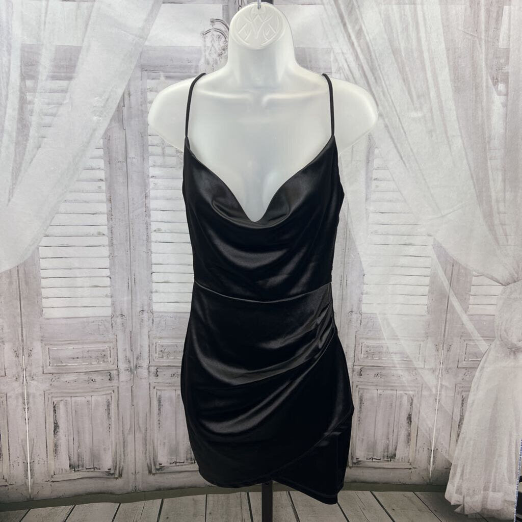 Windsor NWT Black Satin Mini Dress Lace Back Women's Size Small