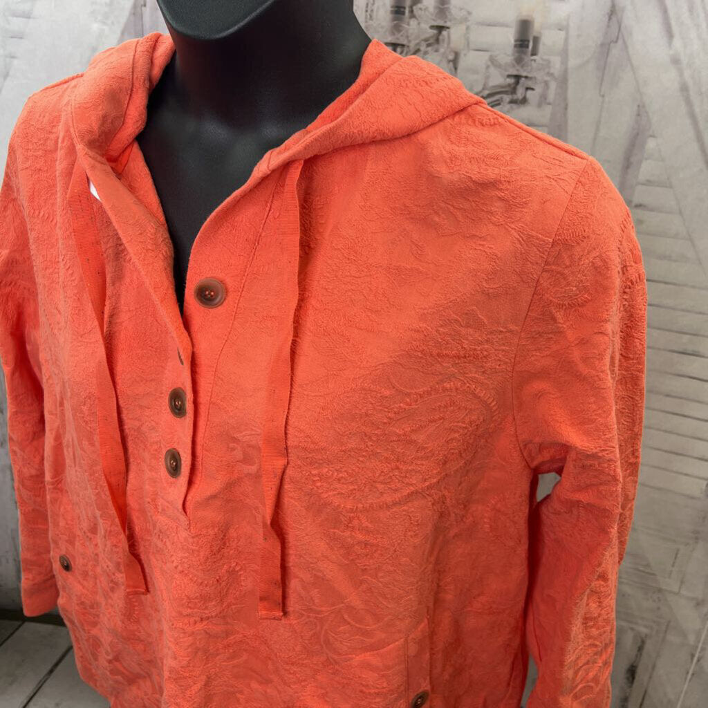 Soft Surroundings NWOT Embroidered Henley Hooded Pullover Coral Size 1X