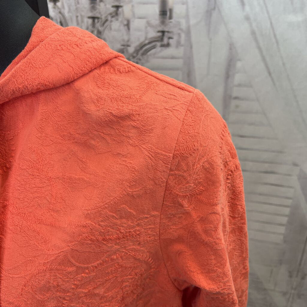 Soft Surroundings NWOT Embroidered Henley Hooded Pullover Coral Size 1X