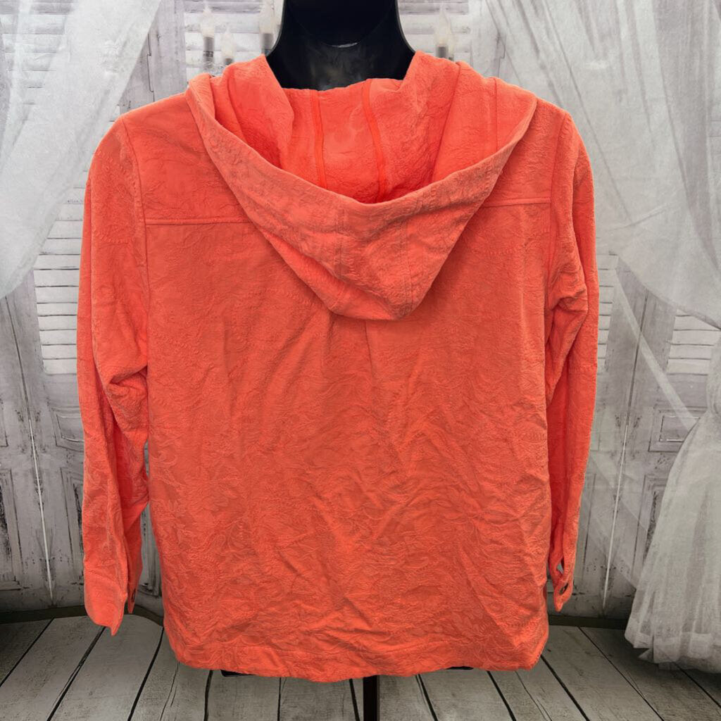 Soft Surroundings NWOT Embroidered Henley Hooded Pullover Coral Size 1X