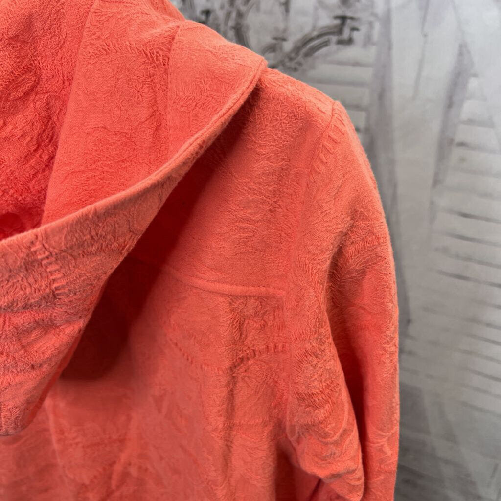 Soft Surroundings NWOT Embroidered Henley Hooded Pullover Coral Size 1X