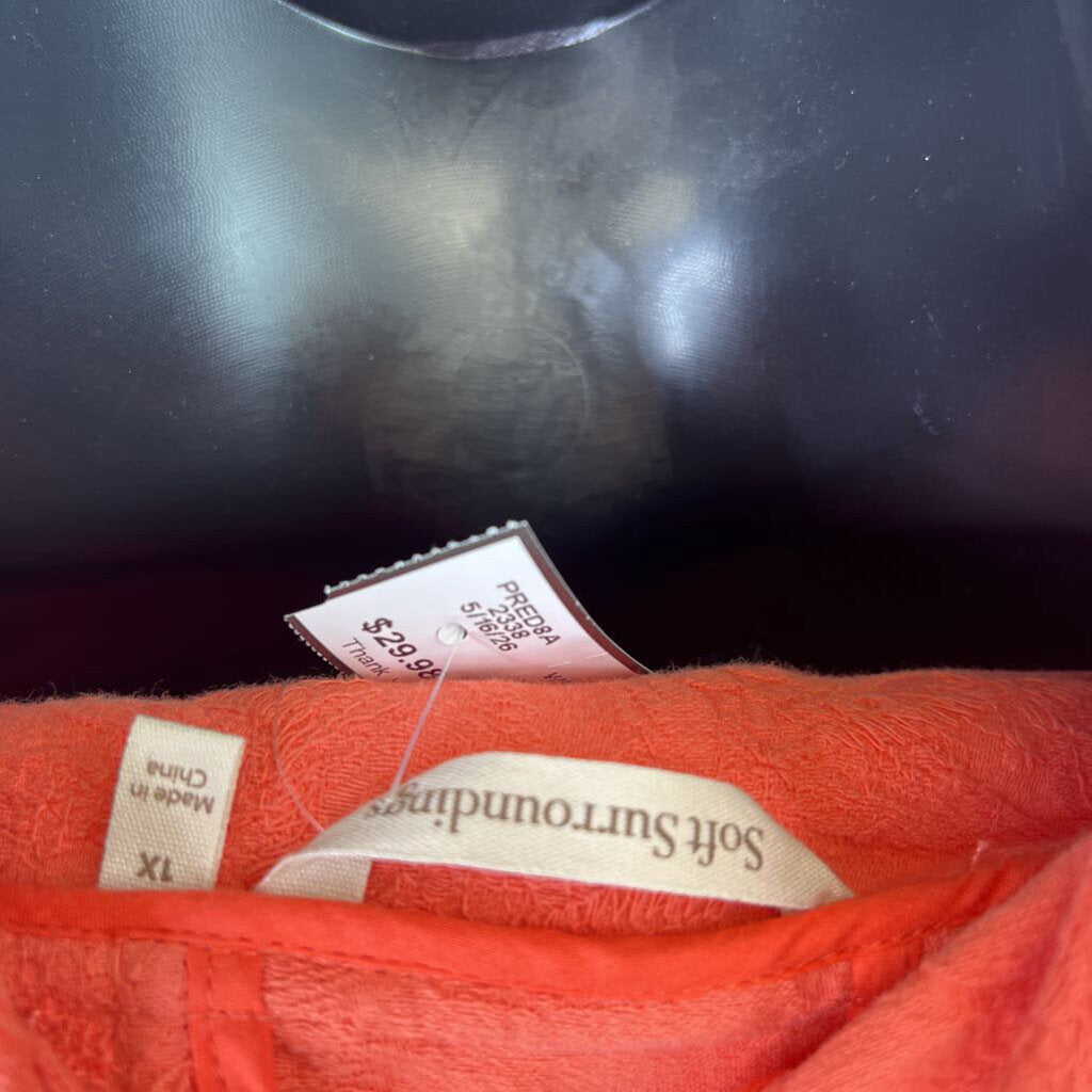 Soft Surroundings NWOT Embroidered Henley Hooded Pullover Coral Size 1X