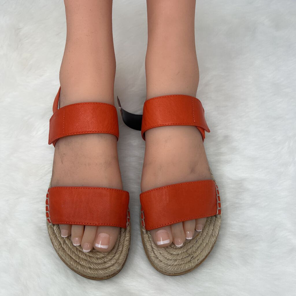 Eileen Fisher Orange Leather Strap Espadrille Sandals Size 7.5M Women's