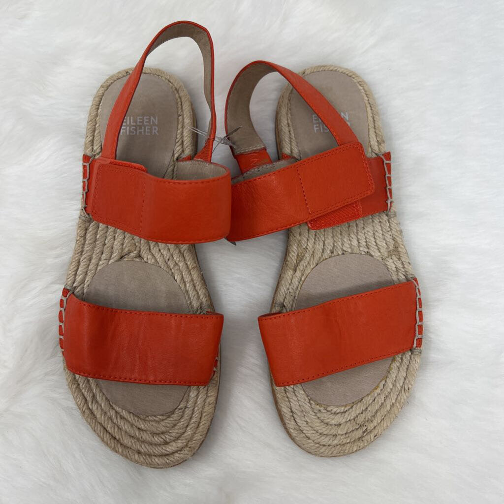 Eileen Fisher Orange Leather Strap Espadrille Sandals Size 7.5M Women's