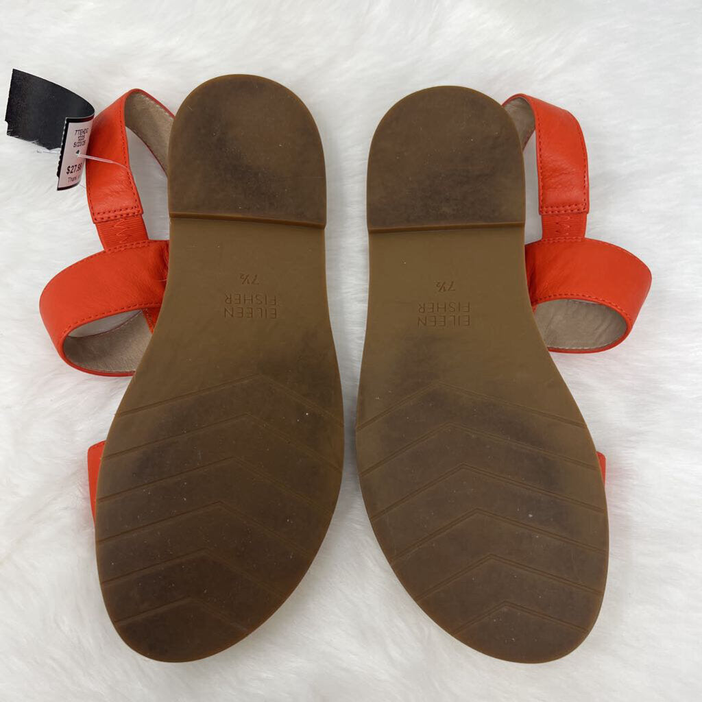 Eileen Fisher Orange Leather Strap Espadrille Sandals Size 7.5M Women's