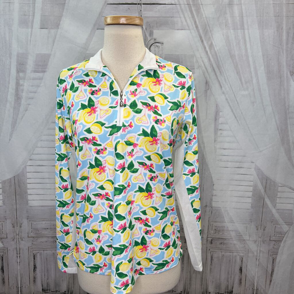 SanSoleil Lemon Martini Print 1/4 Zip UV Cooling Sporting Golf Shirt Women's Size M