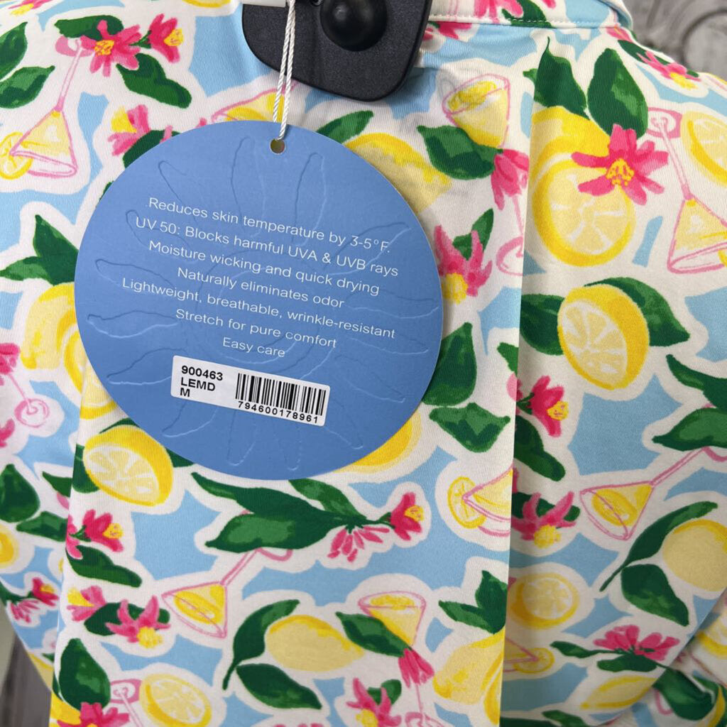 SanSoleil Lemon Martini Print 1/4 Zip UV Cooling Sporting Golf Shirt Women's Size M
