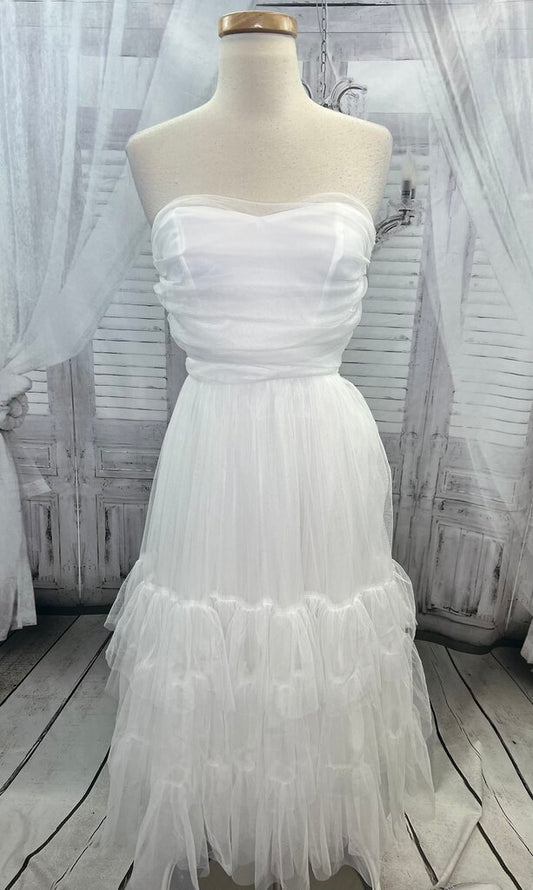 LUXXEL White Mesh Strapless Dress NWT Women's Size Small