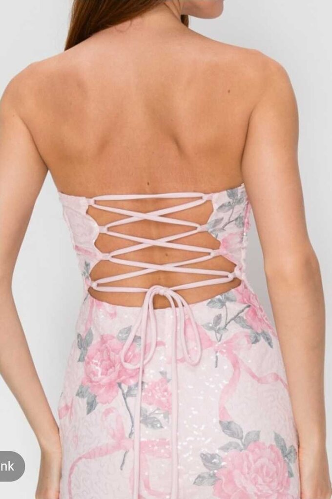 Floral Bow Strapless Sequin Mini