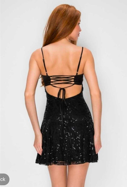 Sequin Lace Fit And Flare Mini