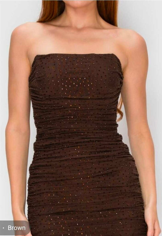 Rhinestoned Power Mesh Cut Out Mini