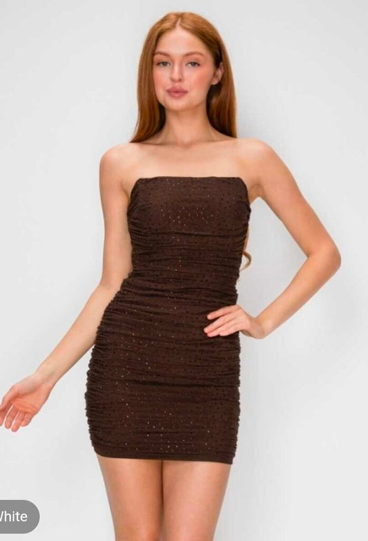 Rhinestoned Power Mesh Cut Out Mini