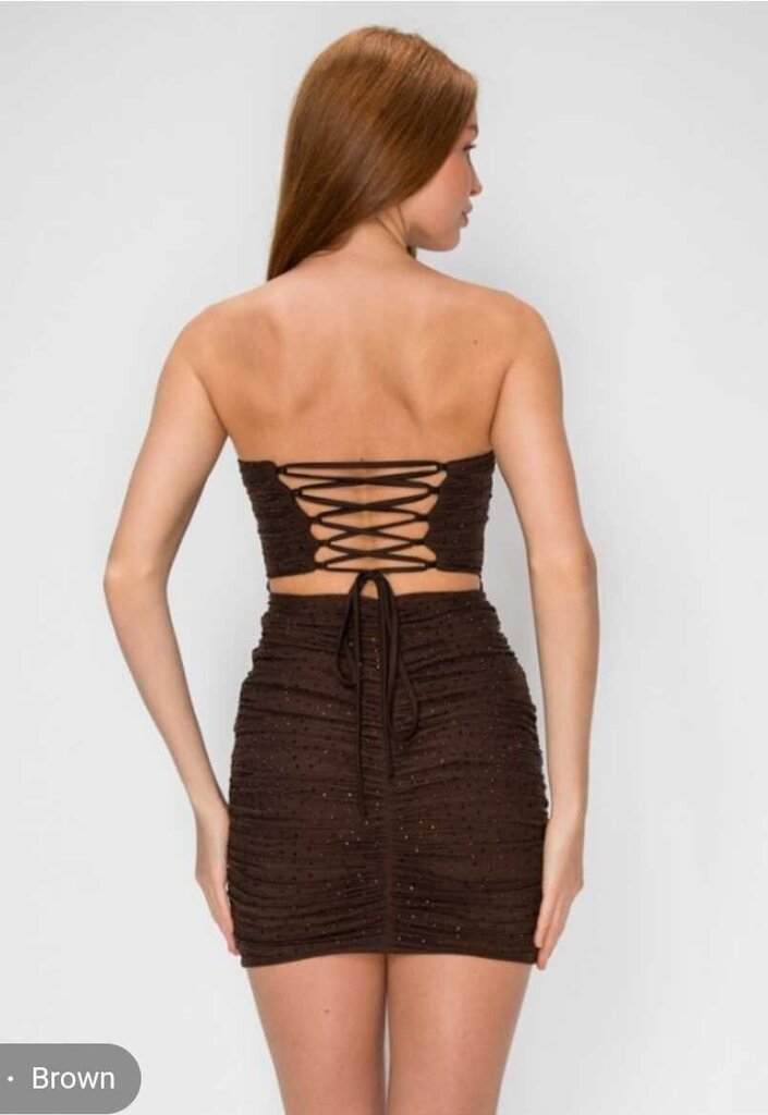 Rhinestoned Power Mesh Cut Out Mini