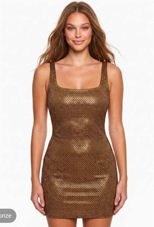 Shimmer Foil Rhinestone Mini Dress