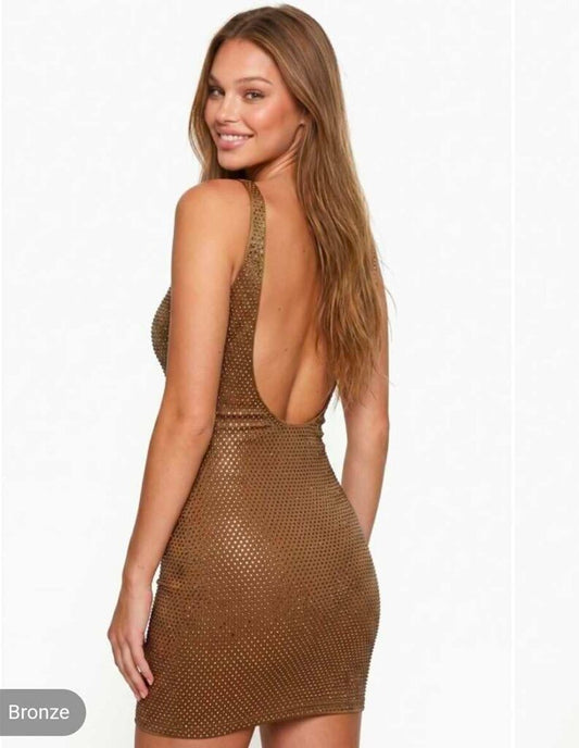 Shimmer Foil Rhinestone Mini Dress