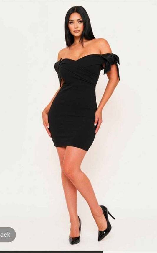 Satin Bow On Sleeve Off The Shoulder Mini Dress