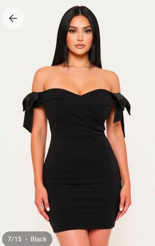 Satin Bow On Sleeve Off The Shoulder Mini Dress