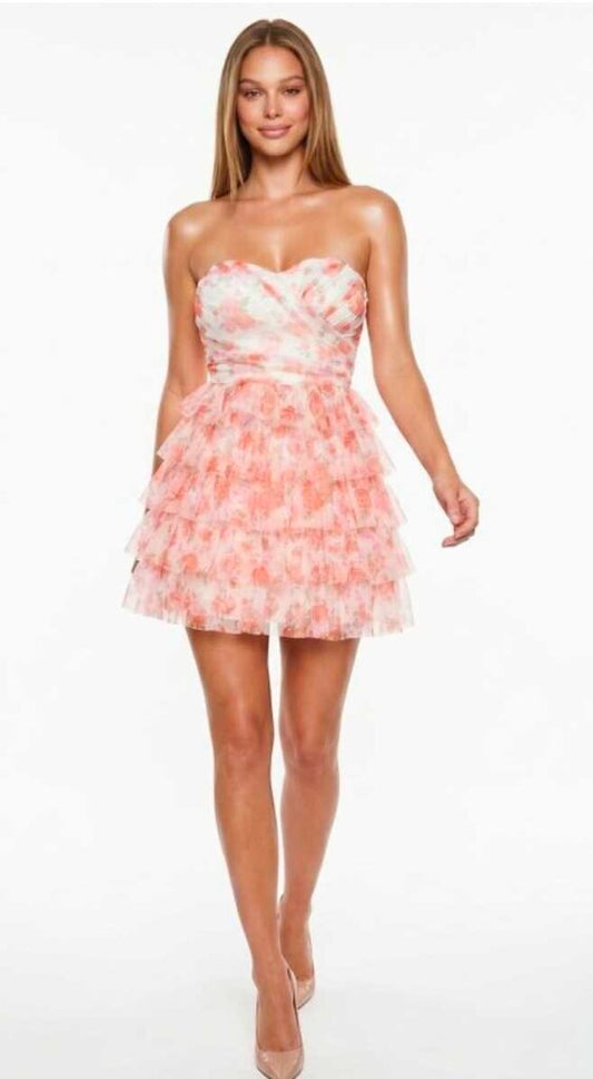 Floral Print Layered Ruffle Mini Dress