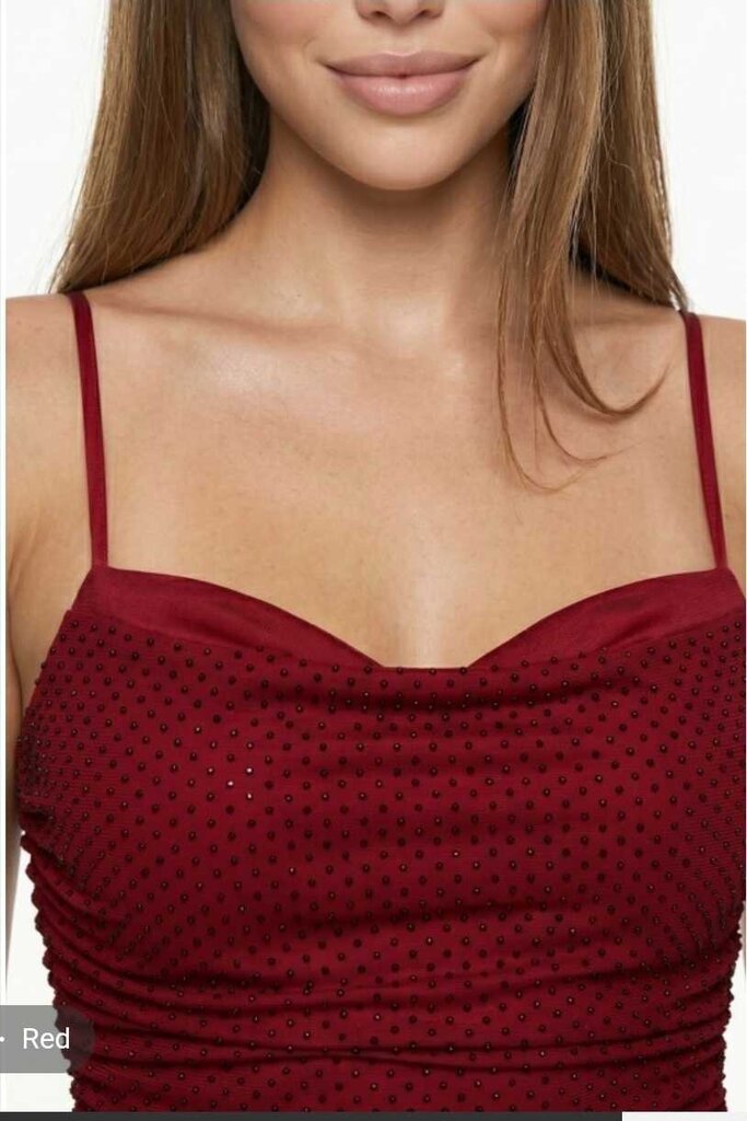 Satin Bust Rhinestone Shirred Mesh Mini Dress