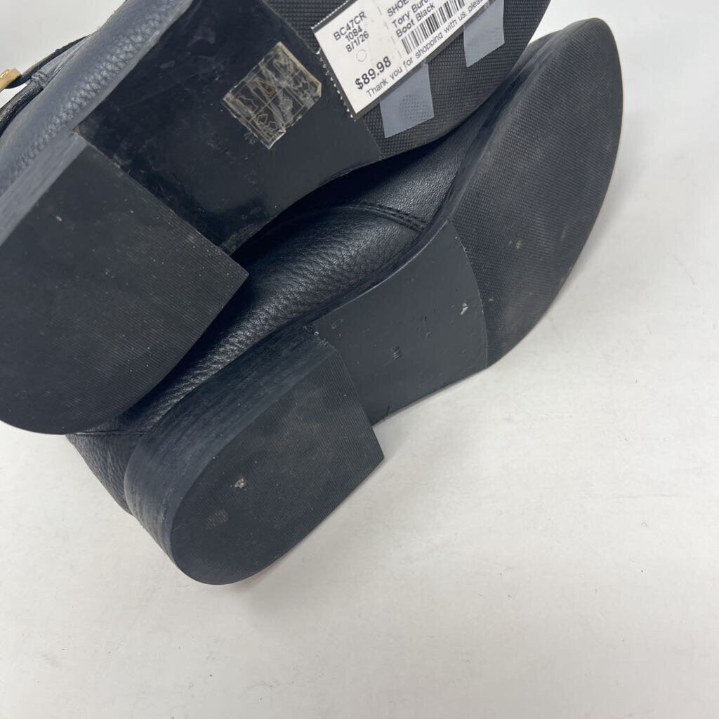 TORY BURCH Brooke Ankle Boots Black Tumbled Leather Women's Size 9M