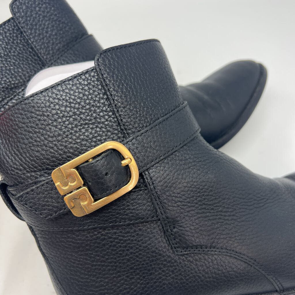 TORY BURCH Brooke Ankle Boots Black Tumbled Leather Women's Size 9M