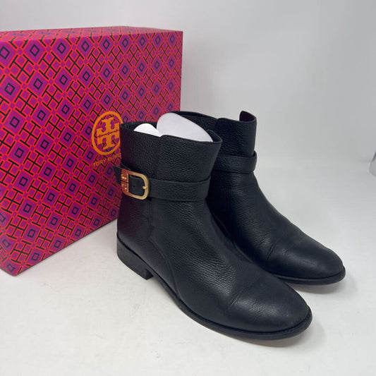 TORY BURCH Brooke Ankle Boots Black Tumbled Leather Women's Size 9M