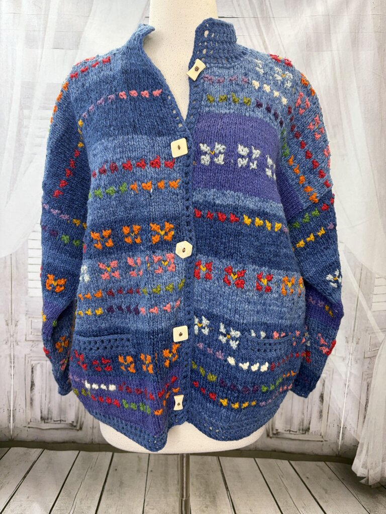 Vintage Amano Hand-Knit 100% Wool Cardigan