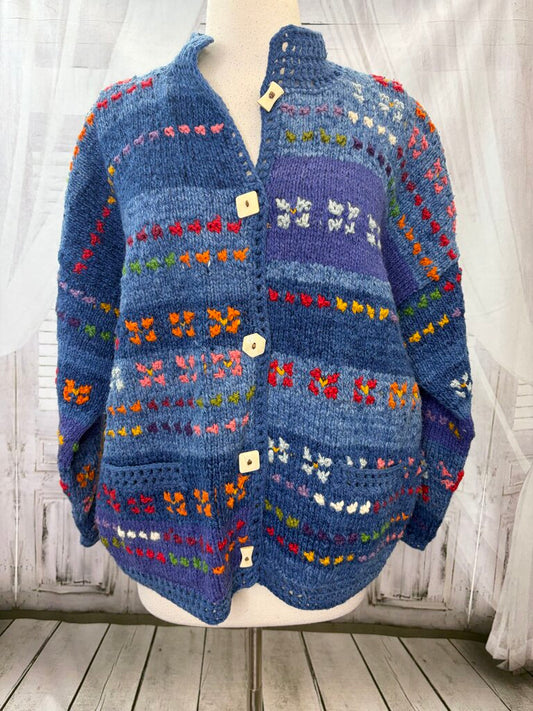 Vintage Amano Hand-Knit 100% Wool Cardigan