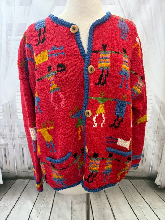 Vintage Amano Hand-Knit 100% Wool Cardigan