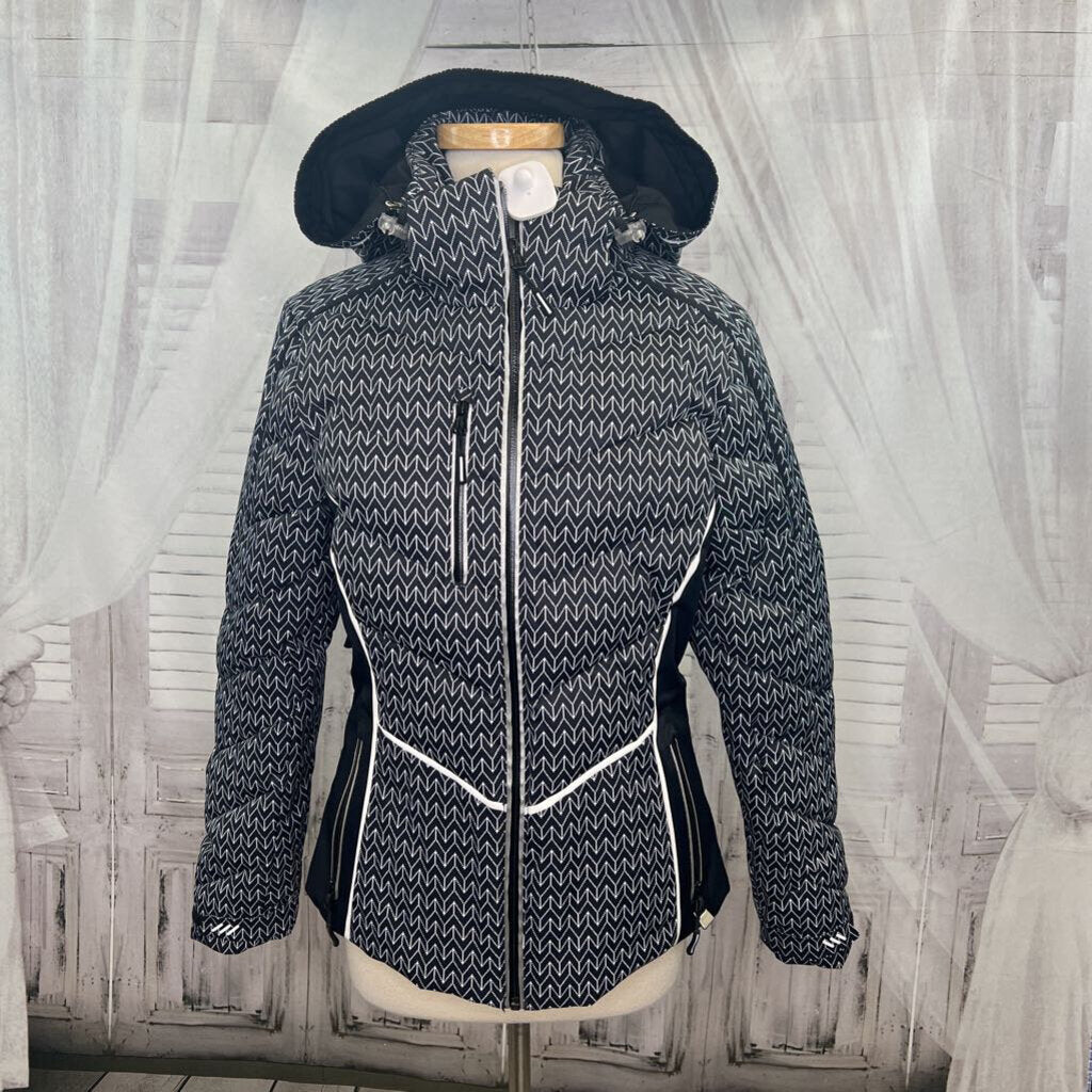 NILS Black And White Printed Zip Up Hooded Winter Jacket Women's Size 8