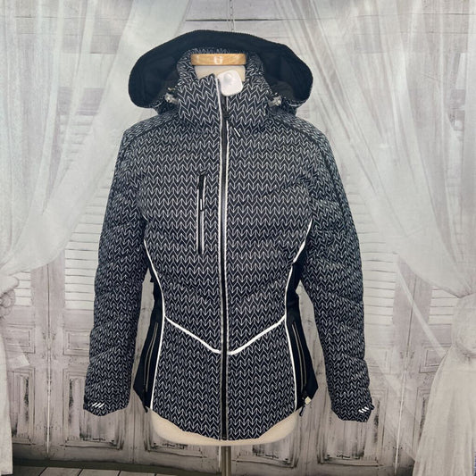 NILS Black And White Printed Zip Up Hooded Winter Jacket Women's Size 8