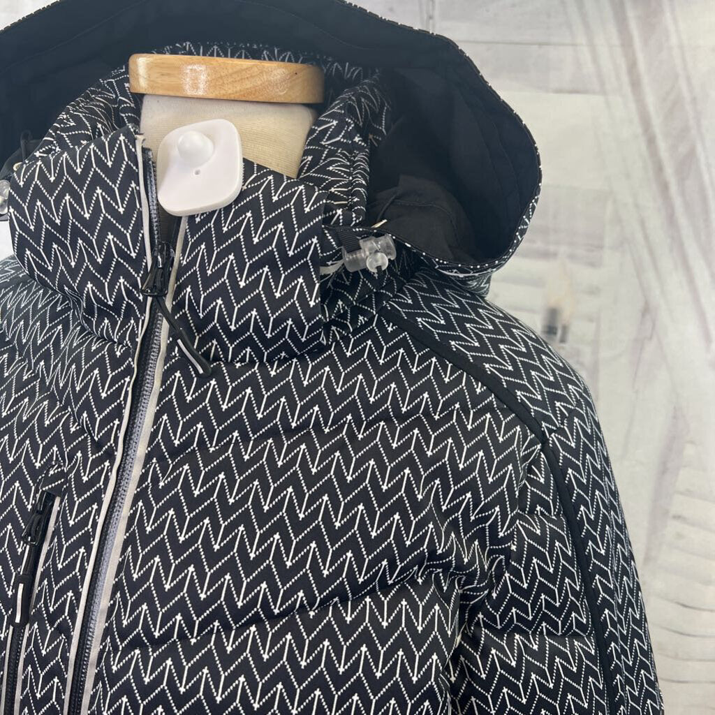 NILS Black And White Printed Zip Up Hooded Winter Jacket Women's Size 8