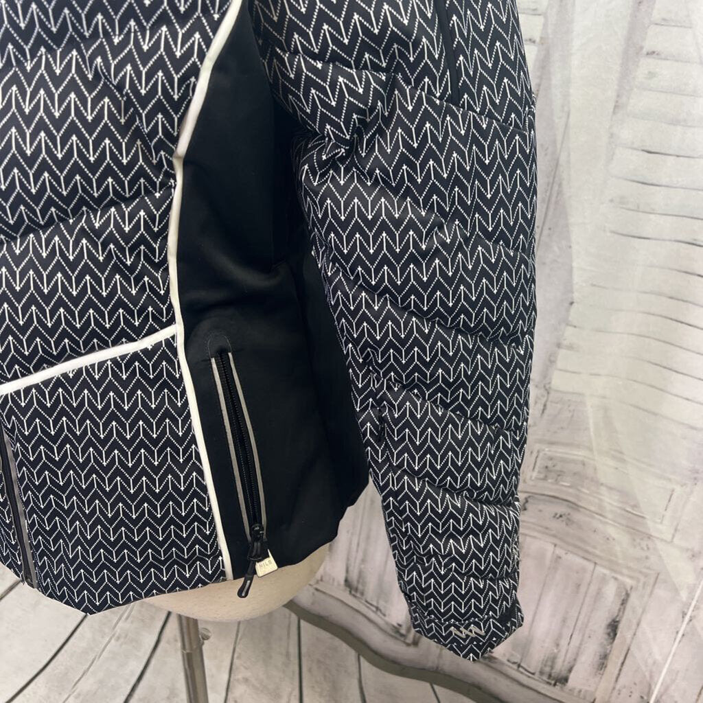 NILS Black And White Printed Zip Up Hooded Winter Jacket Women's Size 8