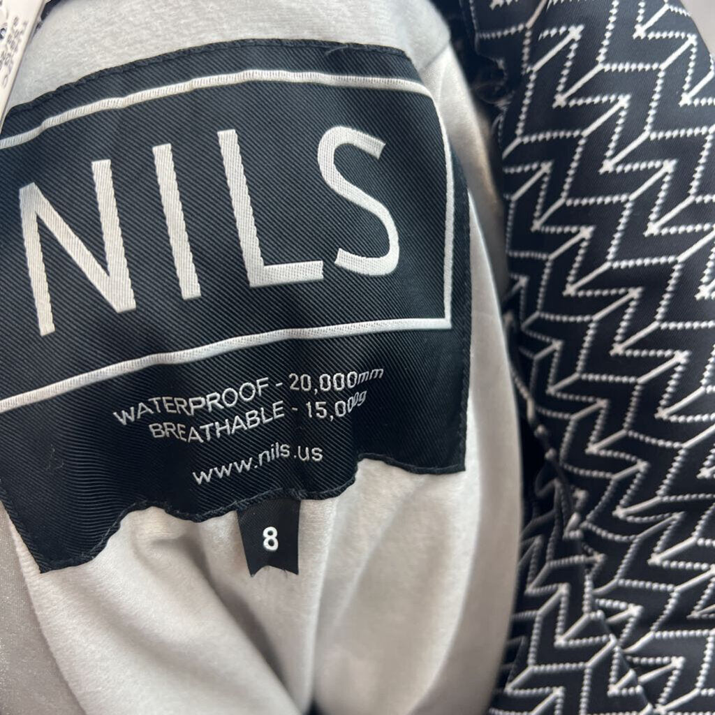 NILS Black And White Printed Zip Up Hooded Winter Jacket Women's Size 8
