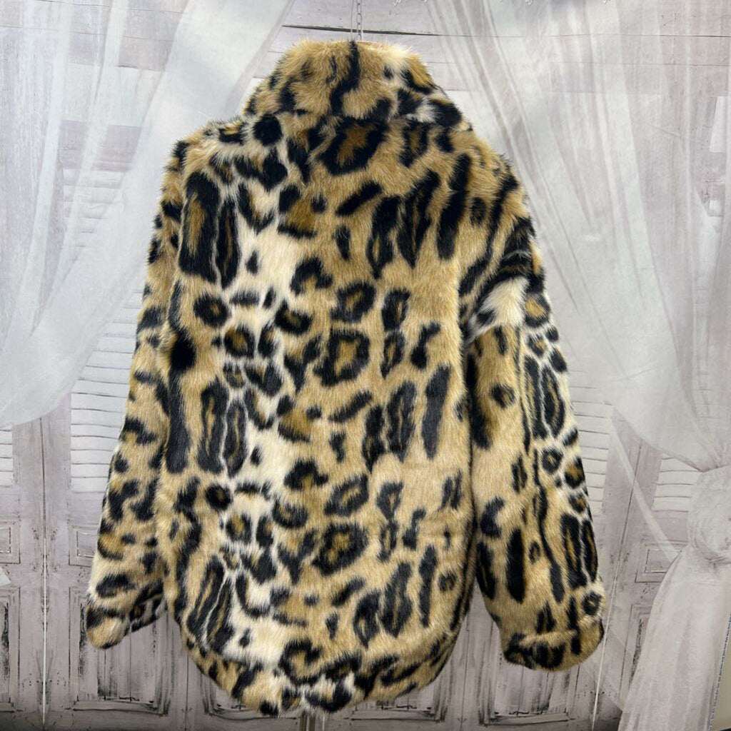Express NWT Zip Up Leopard Faux Fur Jacket Oversized Women's Size XS/S