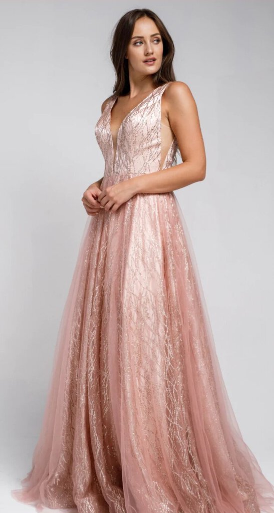 Glitter Illusion V-Neck Long Wedding & Prom Dress