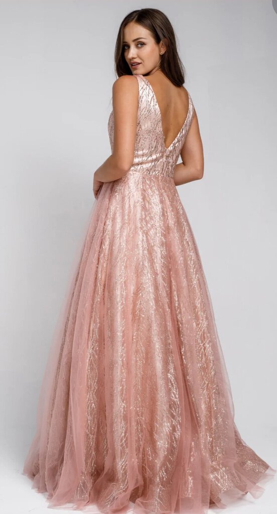 Glitter Illusion V-Neck Long Wedding & Prom Dress