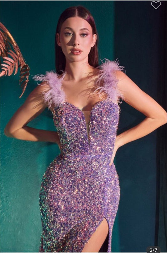 Trendy Dress FEATHERED IRIDESCENT SEQUIN GOWN