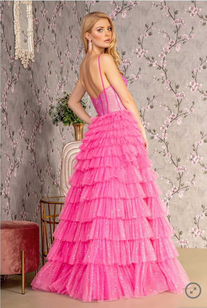 Glitter Sheer Corset Bodice Ruffled Skirt Mesh A-line Long Dress