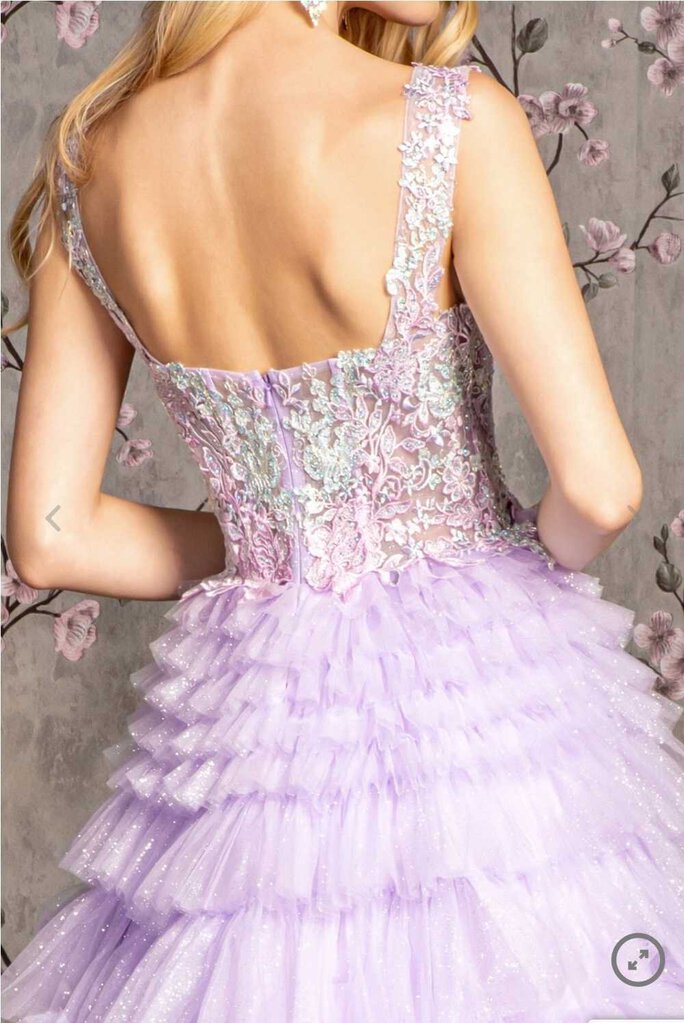 Glitter Bead Sheer Bodice Ruffled Skirt Mesh A-line Long Dress