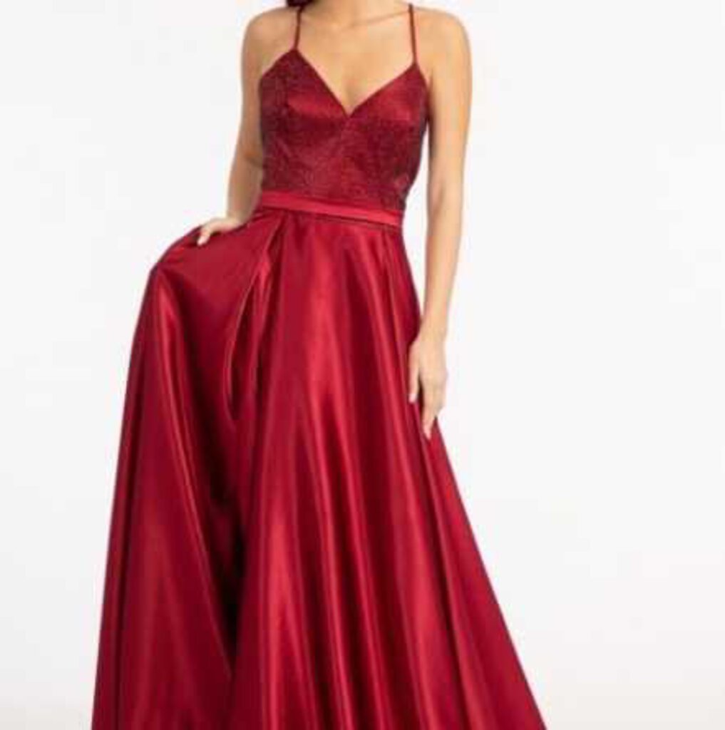 Full Rhinestone Bodice Lace-Up Back Satin Prom Dress w/ Waistband