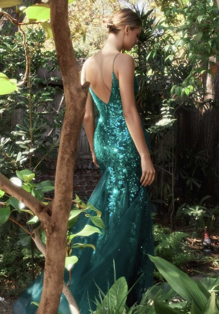 FITTED MERMAID GOWN WITH BEADED LACE APPLIQUE