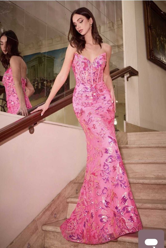 HOT PINK FITTED SEQUIN GOWN