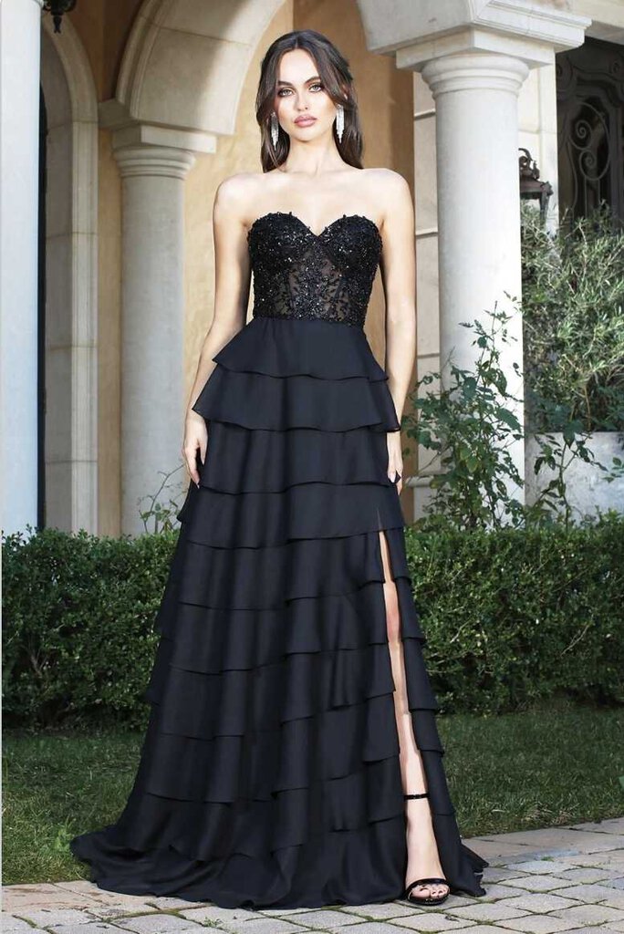 Strapless Tiered A-line Gown